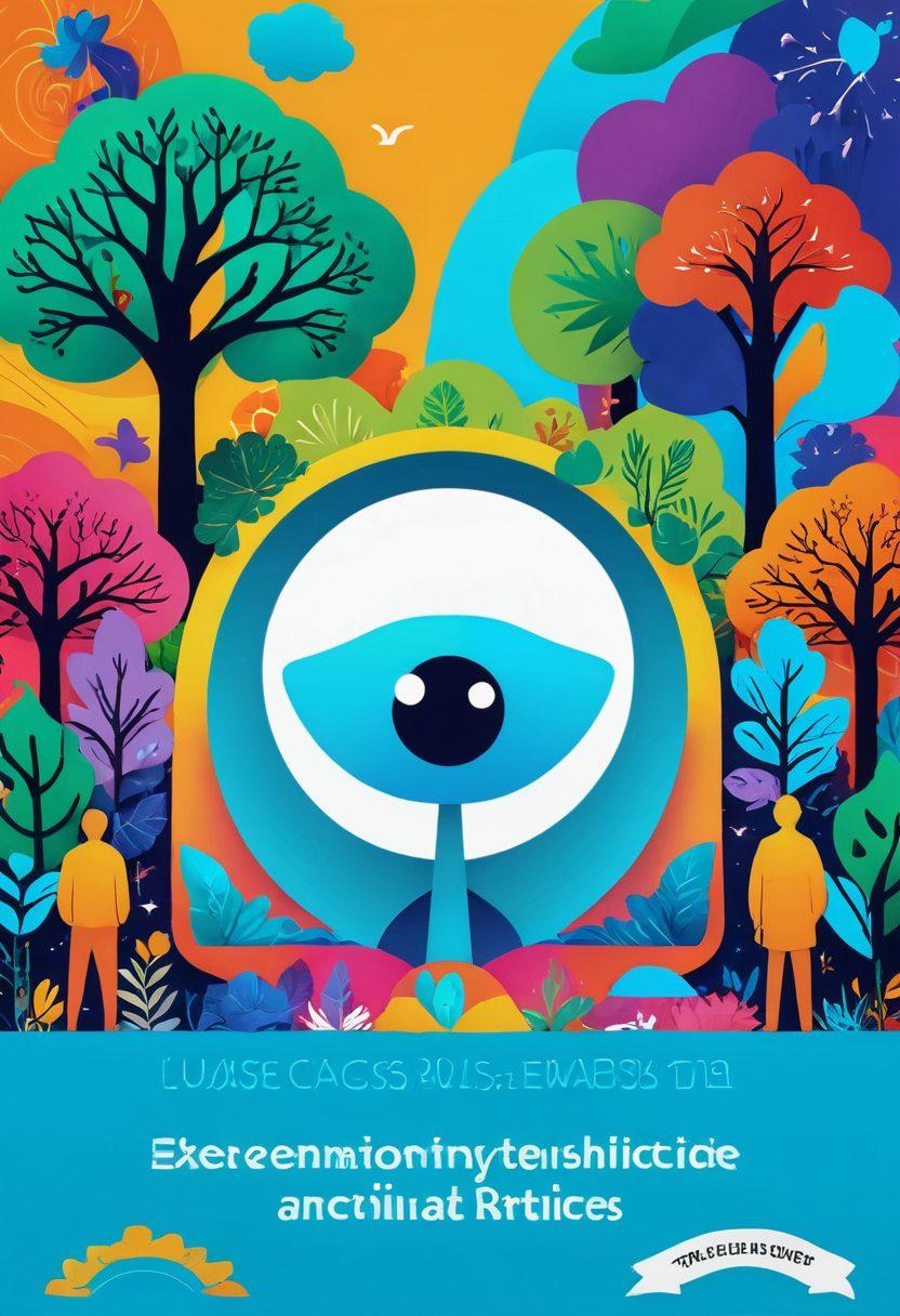 A vibrant and modern landscape filled with diverse people creating content ethically, symbolized by various platforms like blogs, podcasts, and videos that radiate positivity. Include elements like ethical symbols, like the scales of justice, and creative tools such as cameras and microphones integrated into nature scenes, like trees and rivers, to depict harmony between technology and ethics. Use bright colors and a dynamic composition to inspire creativity. super-realistic. vibrant colors. 3D.